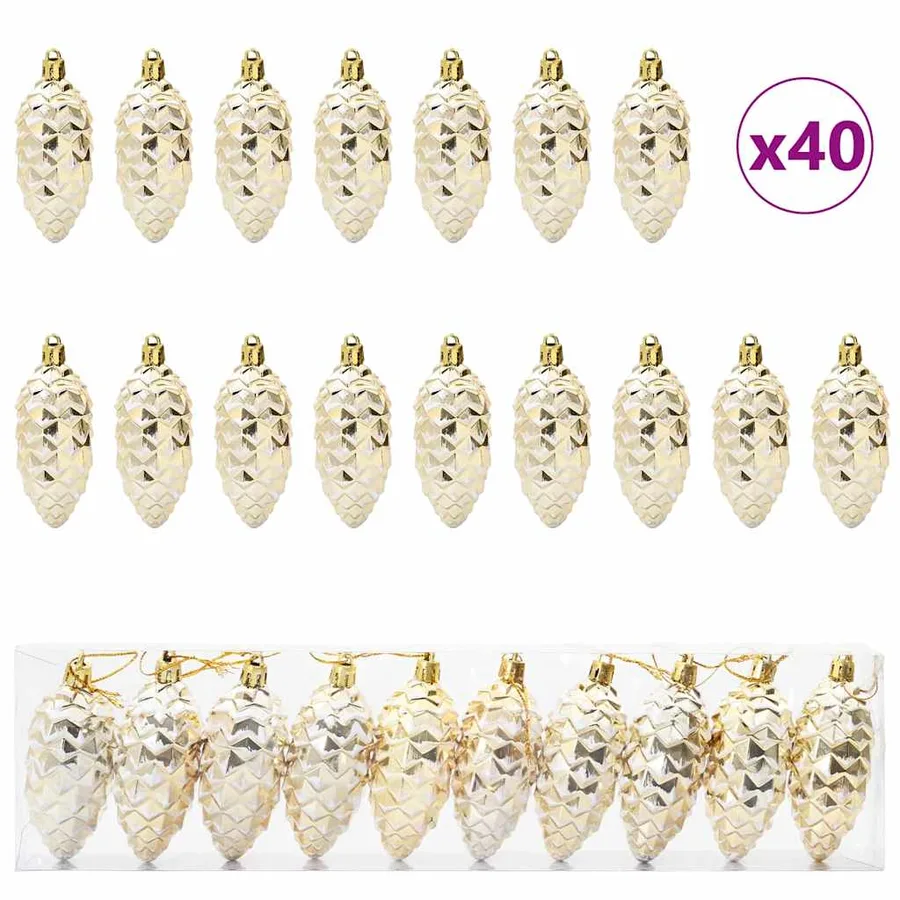 Boule de Pomme de Pin de Noël 40 pcs Doré Plastique - 2