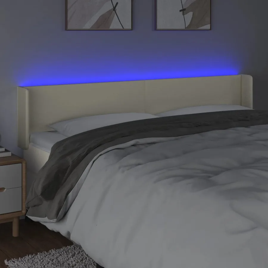 Tête de lit à LED Crème 183x16x78/88 cm Similicuir - 4