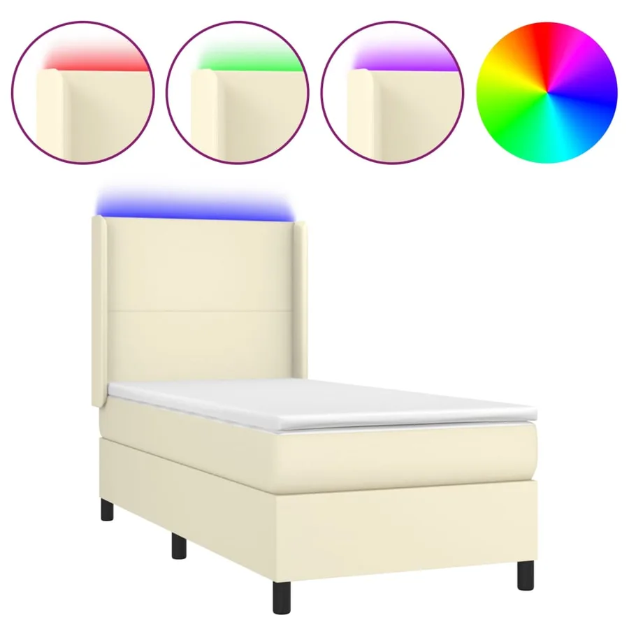 Sommier à lattes de lit matelas LED Crème 100x200 cm Similicuir - 2