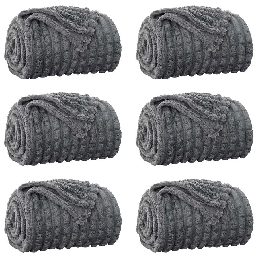 Couvertures à jeter 6 pcs Gris foncé 270 x 240 cm Toison - 2