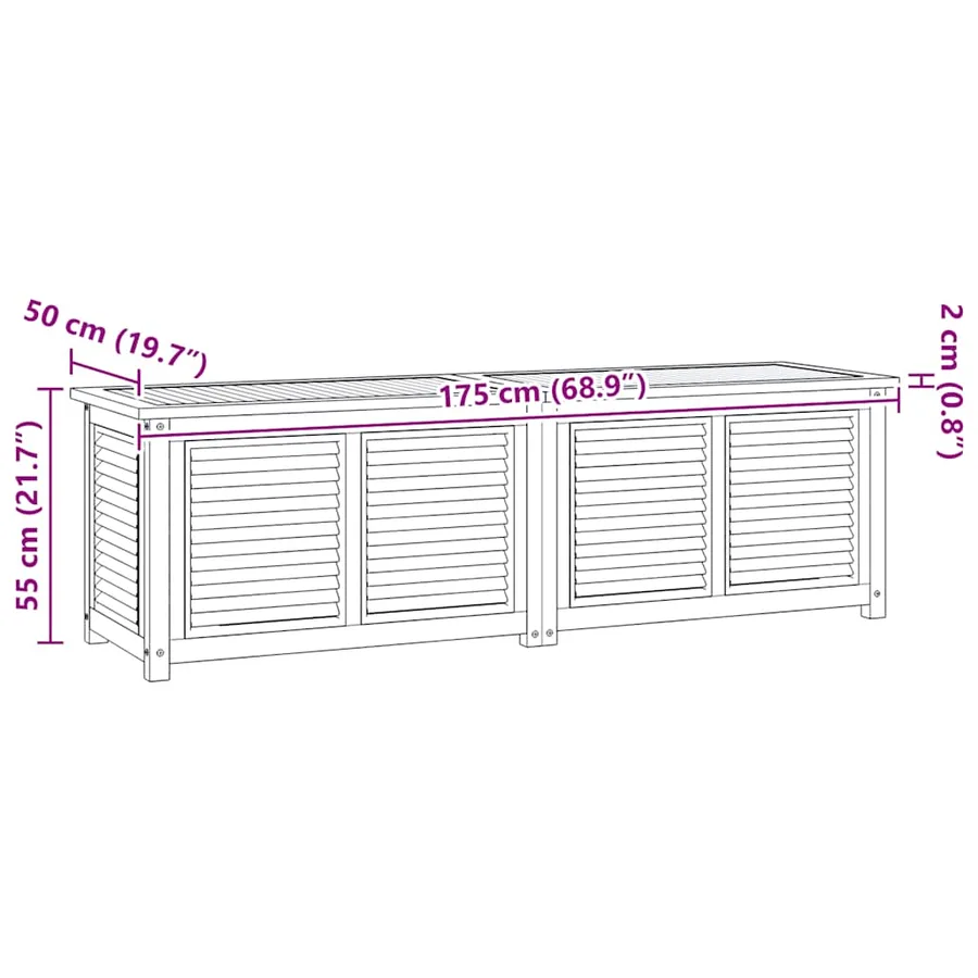 Boîte de rangement jardin et sac 175x50x55 cm bois massif teck - 9