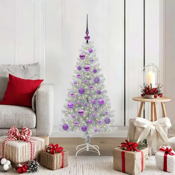 Sapin de Noël avec 150 LED avec support Argent 120 cm PET