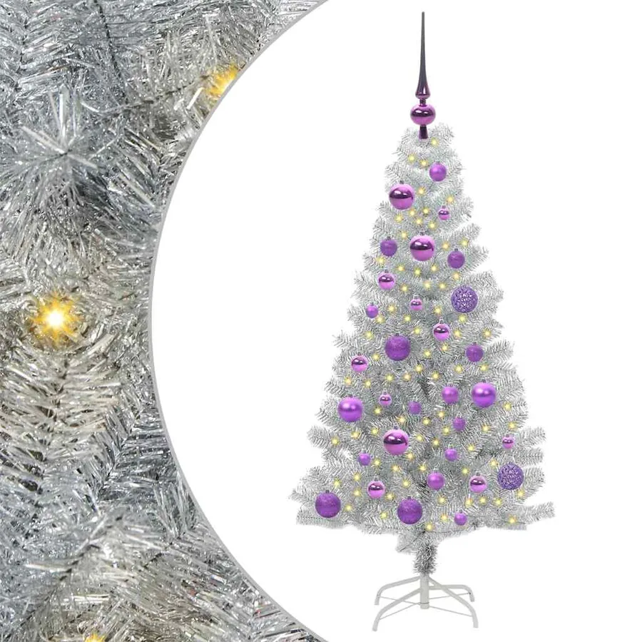 Sapin de Noël avec 150 LED avec support Argent 120 cm PET - 2