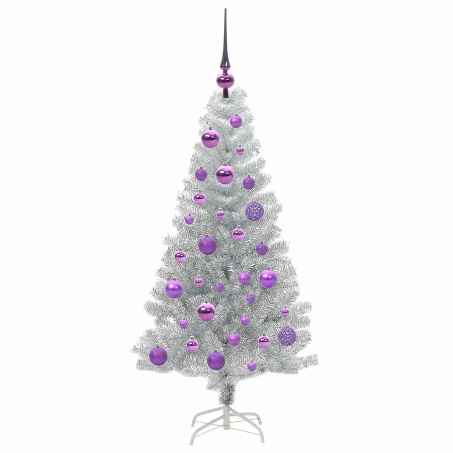 Sapin de Noël avec 150 LED avec support Argent 120 cm PET - 4