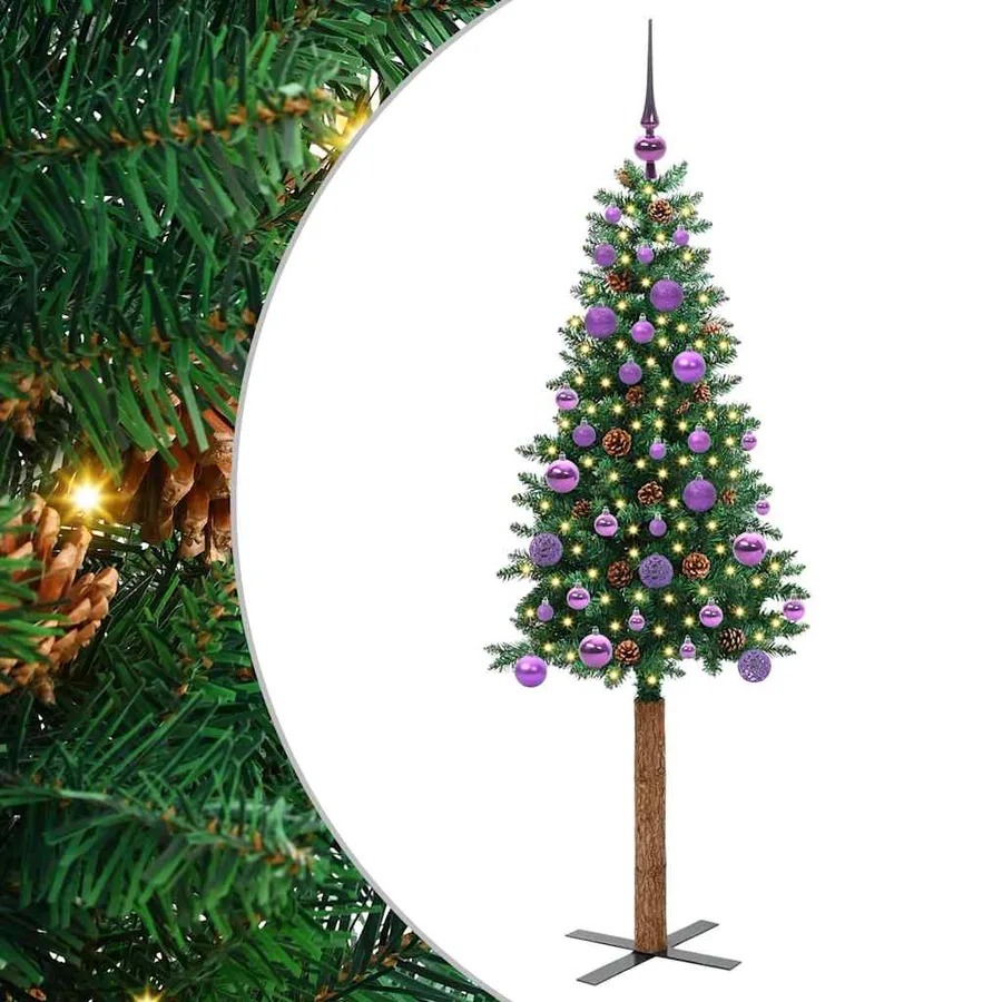 Sapin de Noël mince Vert 150 cm PVC et bois de pin massif - 2