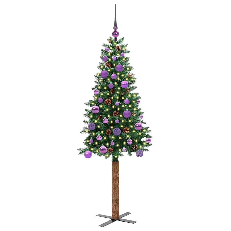 Sapin de Noël mince Vert 150 cm PVC et bois de pin massif - 3