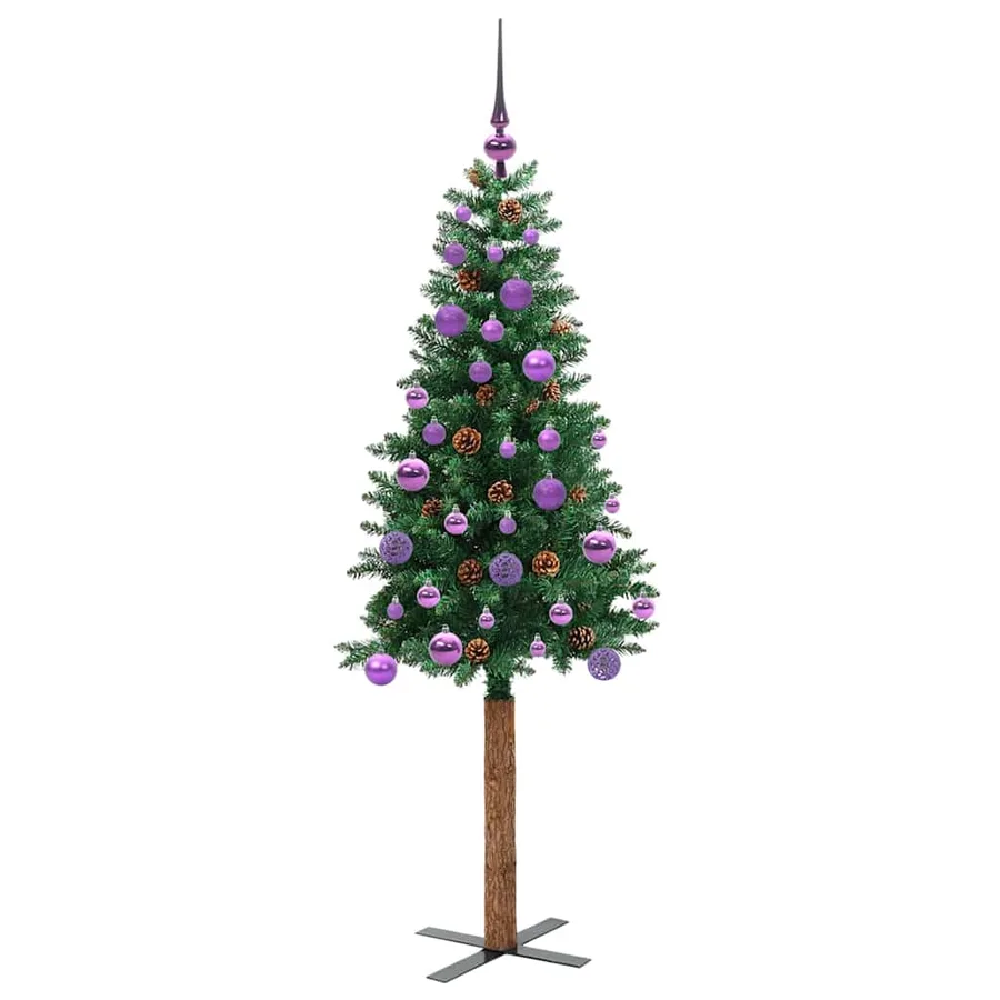 Sapin de Noël mince Vert 150 cm PVC et bois de pin massif - 4