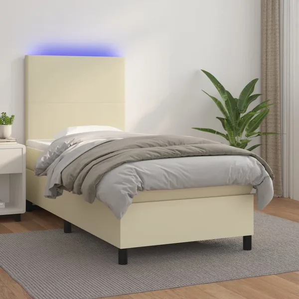 Sommier à lattes de lit avec matelas et LED Crème 90x200 cm