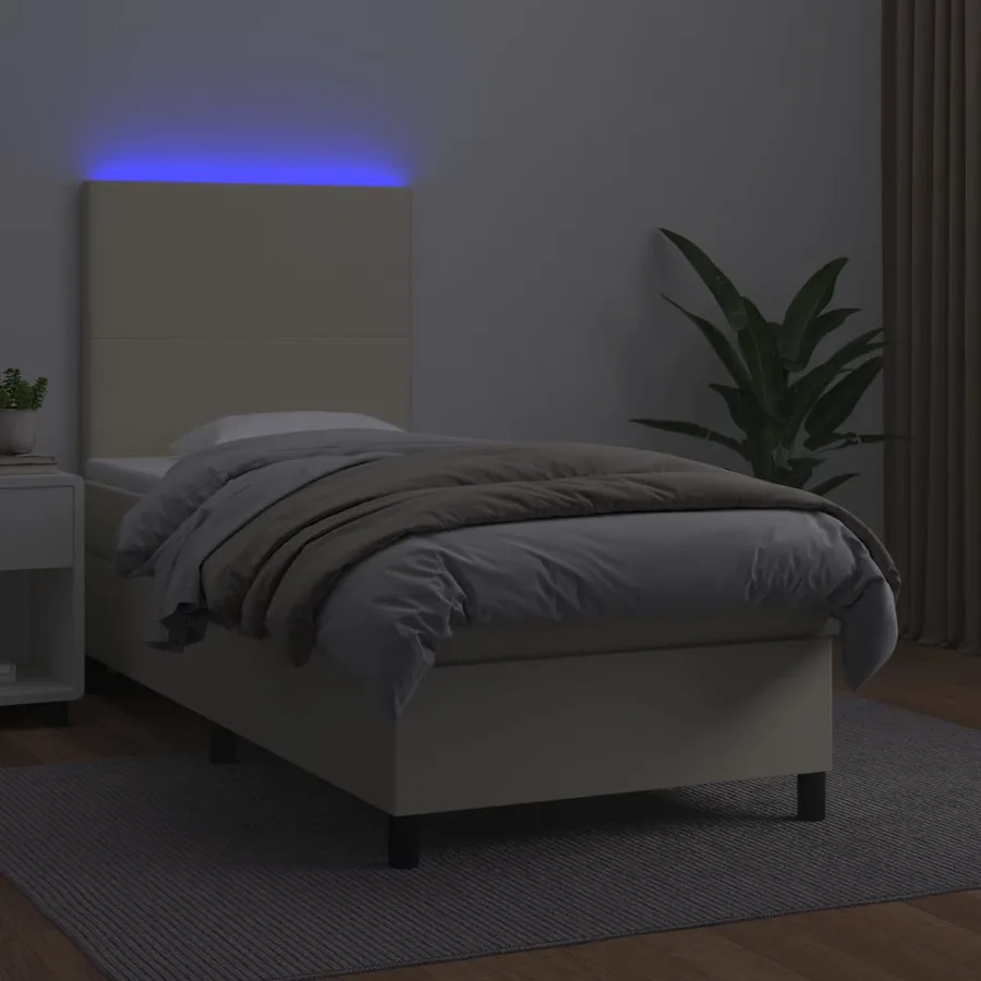 Sommier à lattes de lit avec matelas et LED Crème 90x200 cm - 4