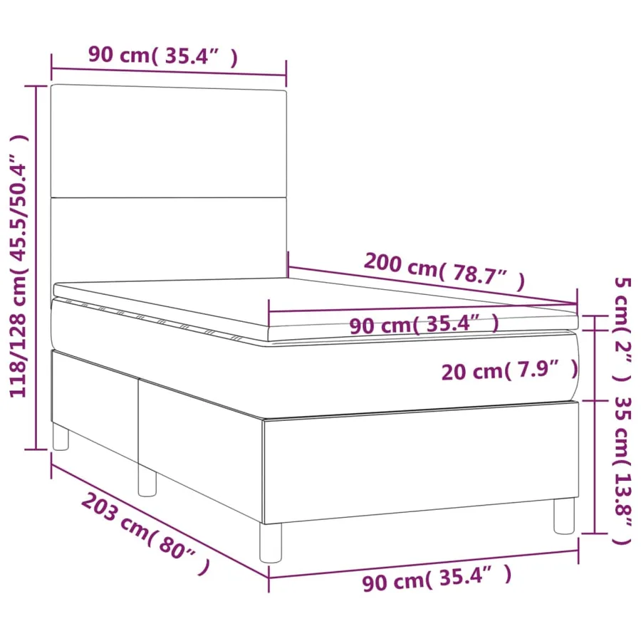 Sommier à lattes de lit avec matelas et LED Crème 90x200 cm - 8