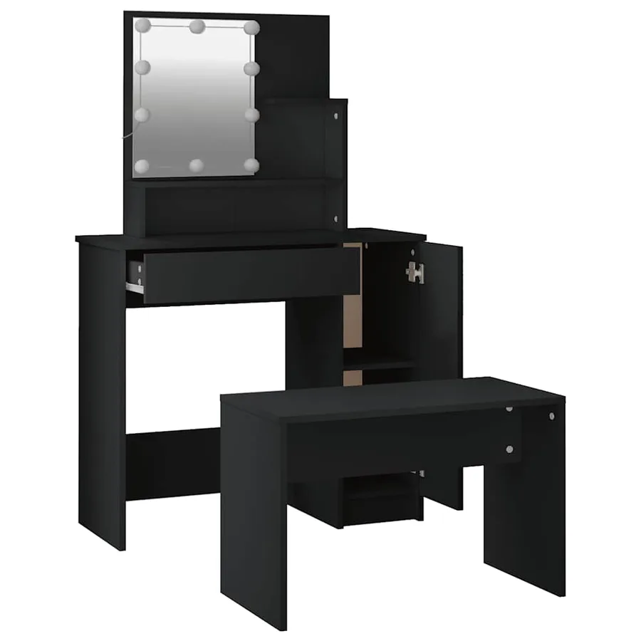Ensemble de coiffeuse avec LED Noir Bois d'ingénierie - 6