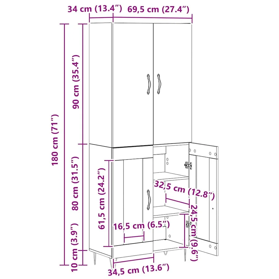 Haut Armoire 2 pcs Bois ancien Bois d'ingénierie et verre - 15