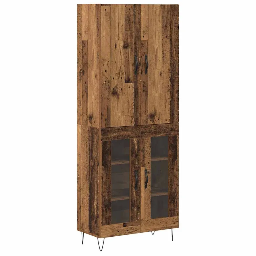 Haut Armoire 2 pcs Bois ancien Bois d'ingénierie et verre - 2