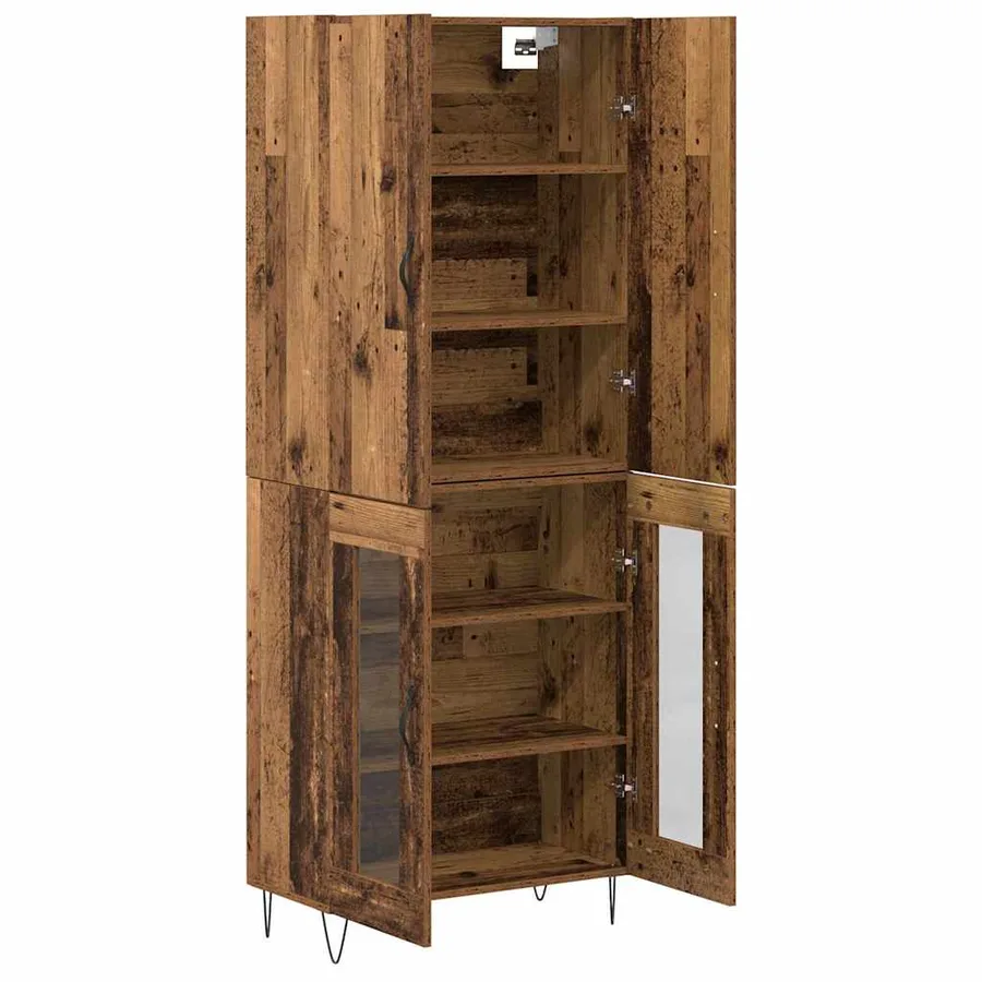 Haut Armoire 2 pcs Bois ancien Bois d'ingénierie et verre - 7