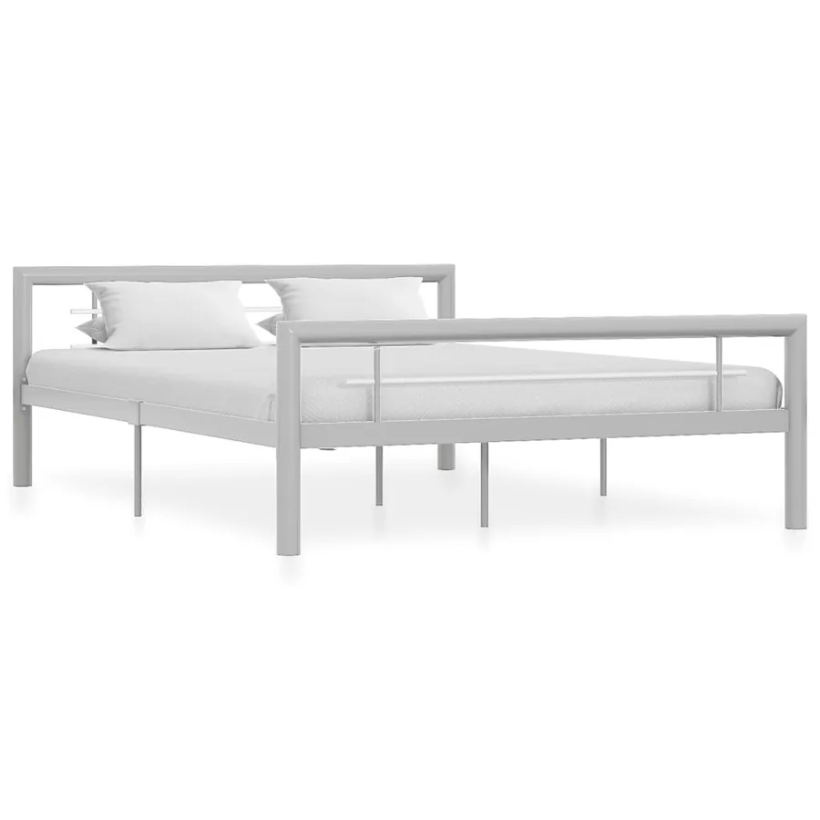 Cadre de lit sans matelas gris et blanc métal 140x200 cm