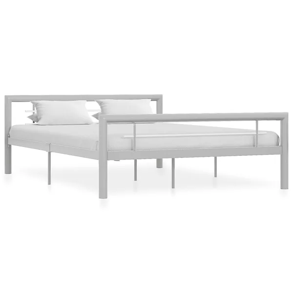 Cadre de lit sans matelas gris et blanc métal 140x200 cm