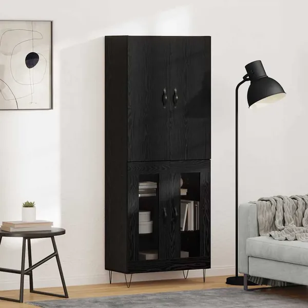 Haut Armoire 2 pcs Chêne noir Bois d'ingénierie et verre