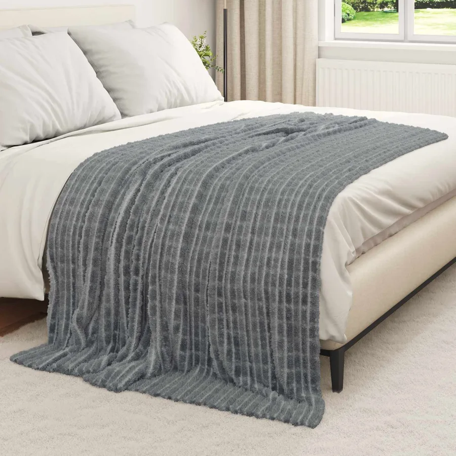 Couvertures à jeter 6 pcs Gris foncé 200 x 150 cm Toison - 3