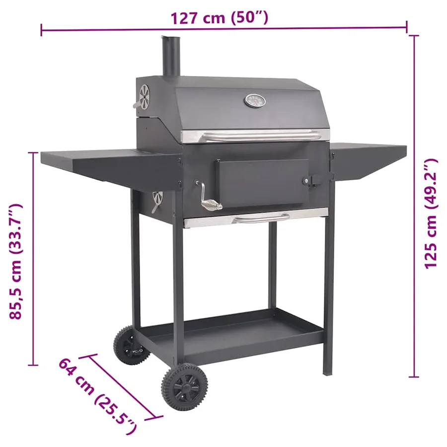 Barbecue au charbon de bois avec étagère inférieure Noir - 7