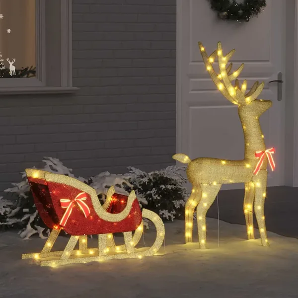 Traîneau tiré par un renne avec 200 LED Blanc chaud tissu