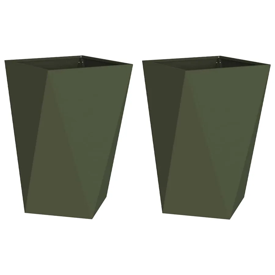 Jardinière 2 pc Vert olive 50 x 50 x 75 cm Acier - 2