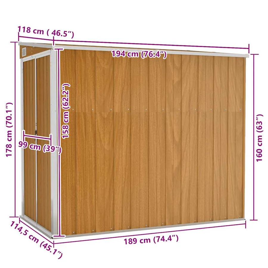 Abri de jardin mural Marron 118x194x178 cm Métal galvanisé - 7