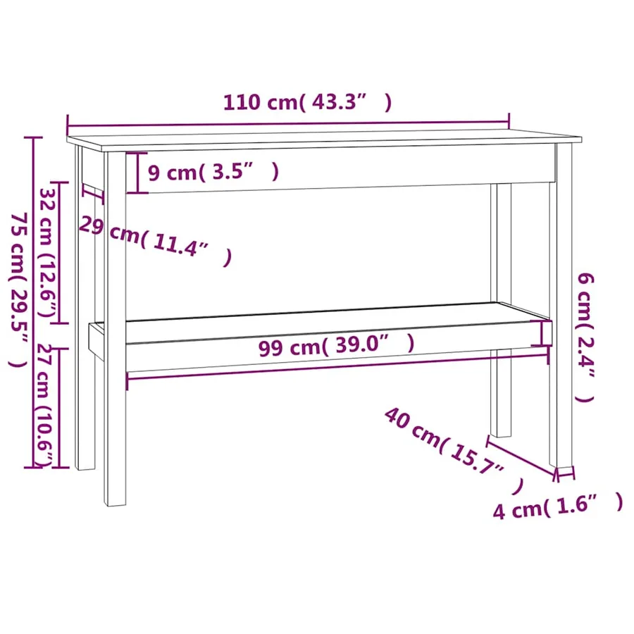 Table console Blanc 110x40x75 cm Bois de pin solide - 7