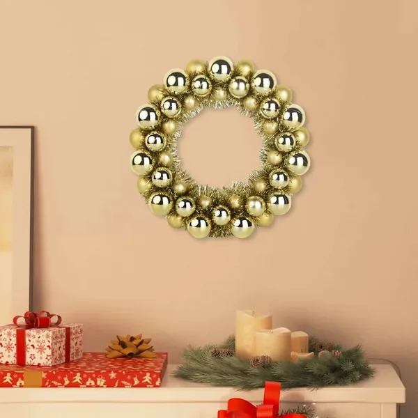Couronnes de Boules de Noël 2 pcs Doré 33 x 33 x 7 cm