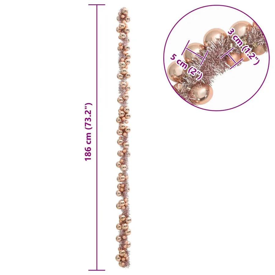 Guirlande de Boules de Noël Rose doré 186 cm Polystyrène - 7