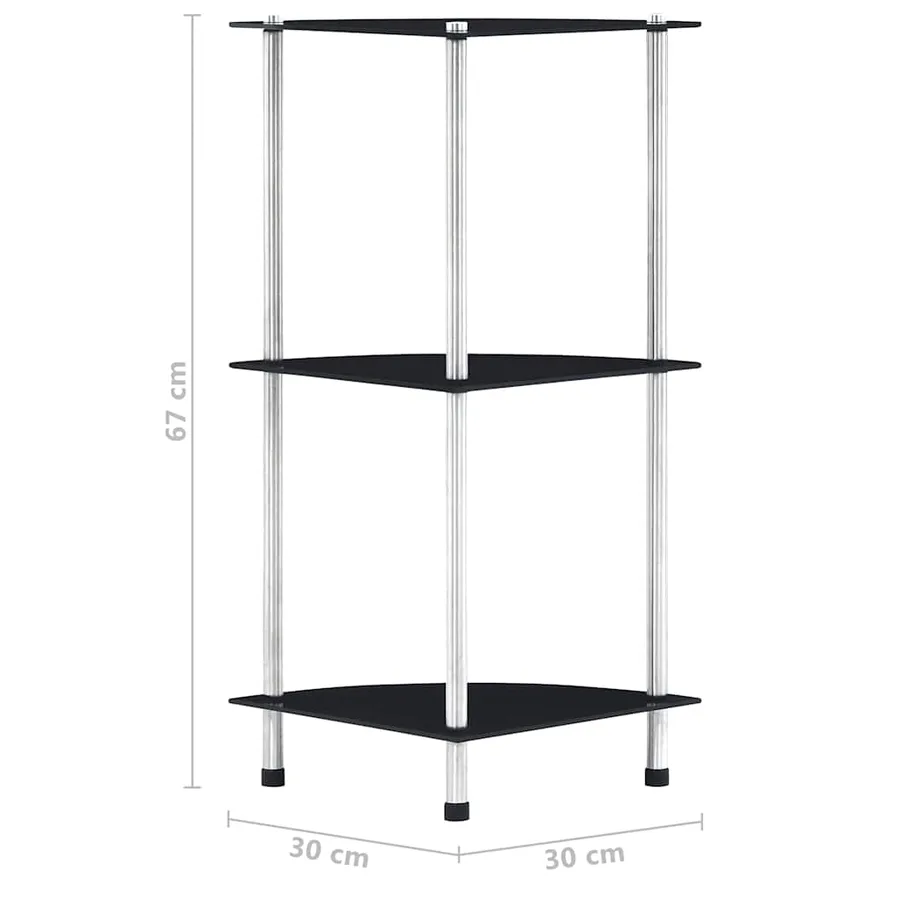 Étagère 3 niveaux Noir 30x30x67 cm Verre trempé - 6