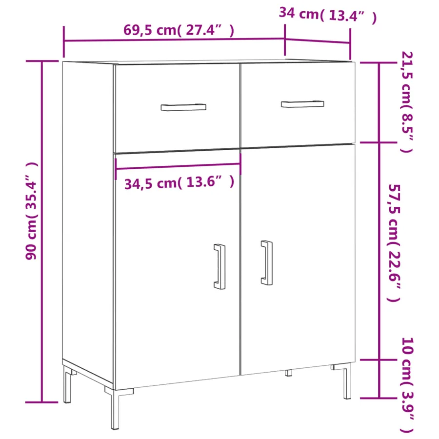 Buffet blanc 69,5x34x90 cm bois d'ingénierie - 13