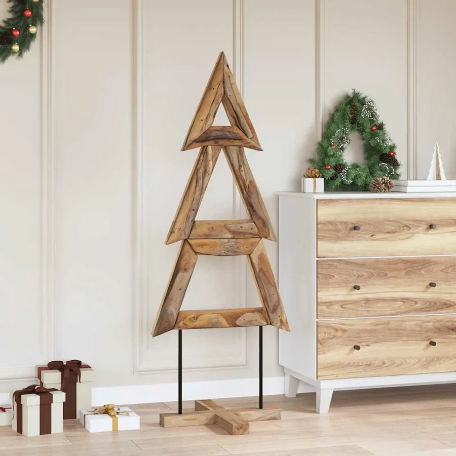 Sapin de Noël avec support Marron 149,5 cm Bois de teck solide - 4