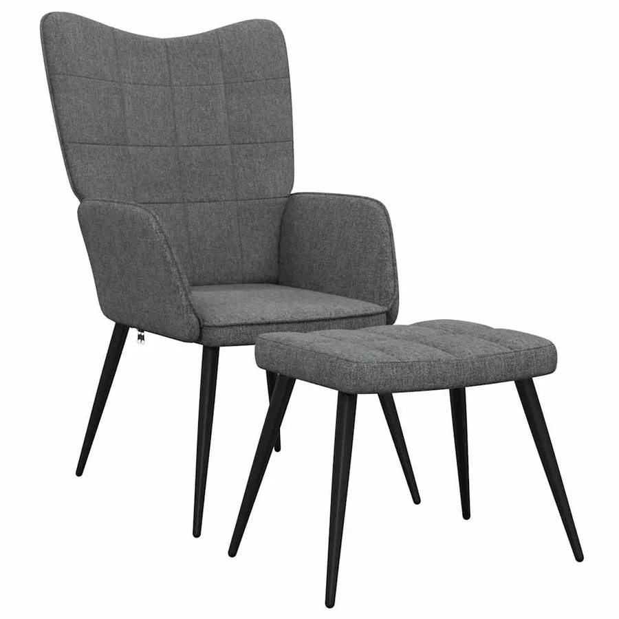 Chaise de relaxation avec tabouret Gris foncé Tissu - 2