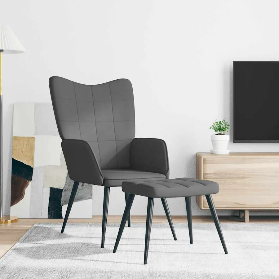 Chaise de relaxation avec tabouret Gris foncé Tissu - 3
