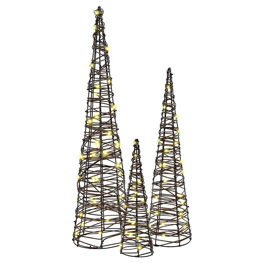 Sapin de Noël 3 pcs Blanc chaud 20 x 20 x 80 cm Rotin - 5