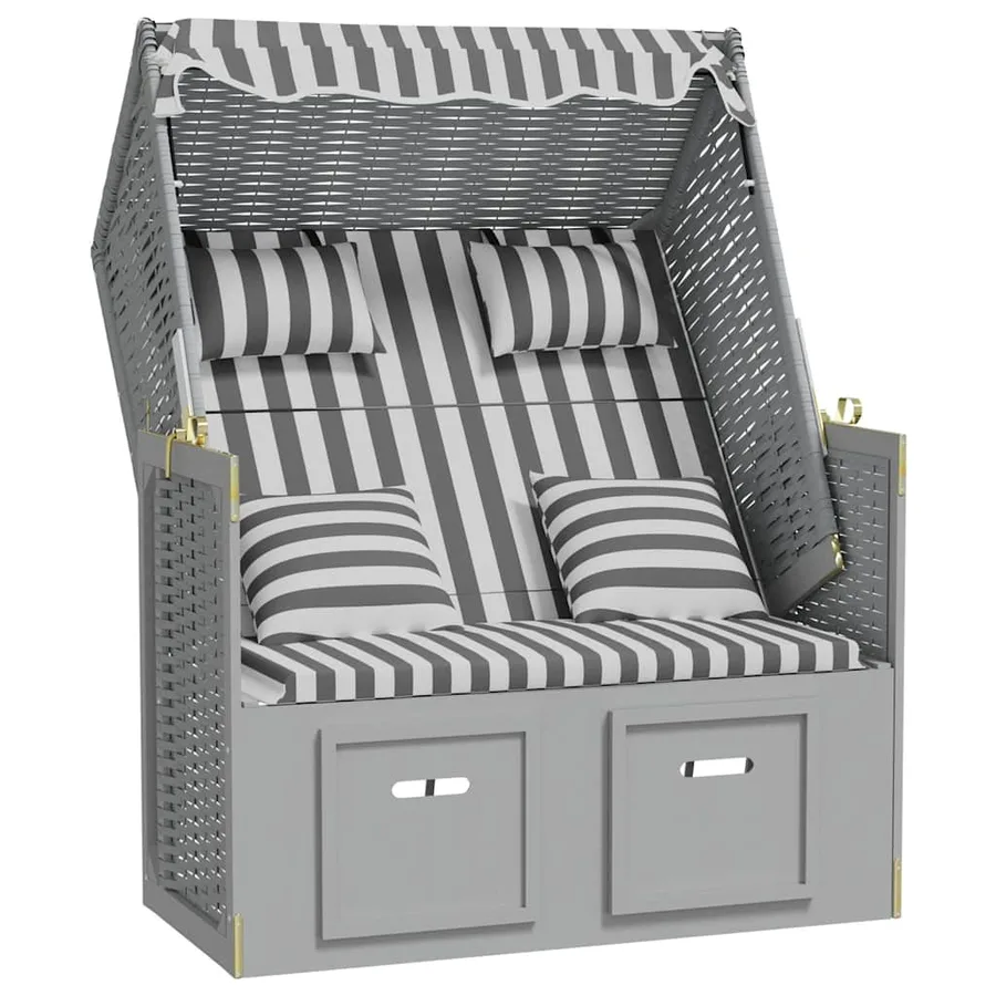 Strandkorb avec coussins résine tressée bois solide blanc gris - 12