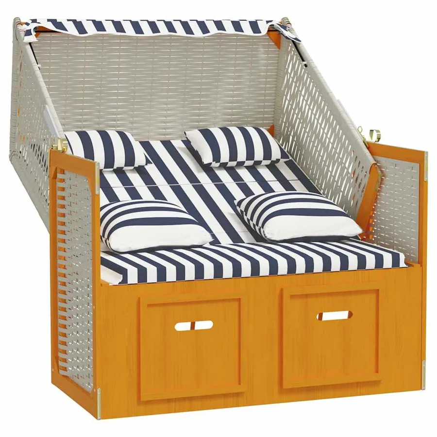 Strandkorb avec coussins résine tressée bois solide blanc gris - 31