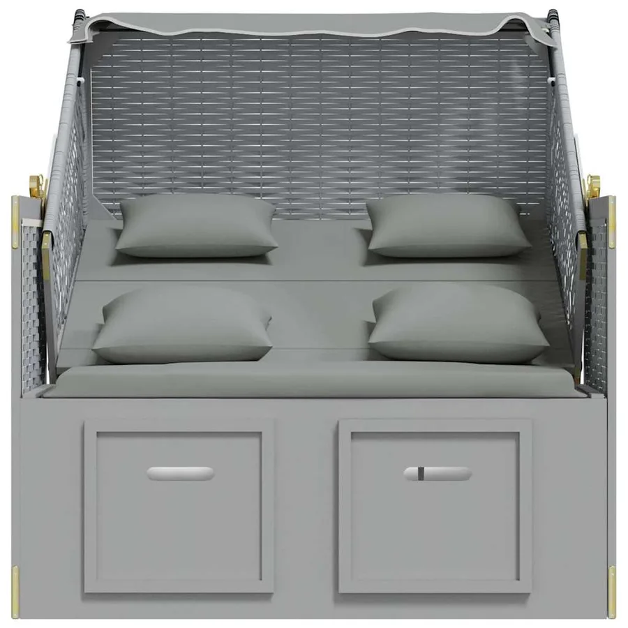 Strandkorb avec coussins résine tressée bois solide blanc gris - 43