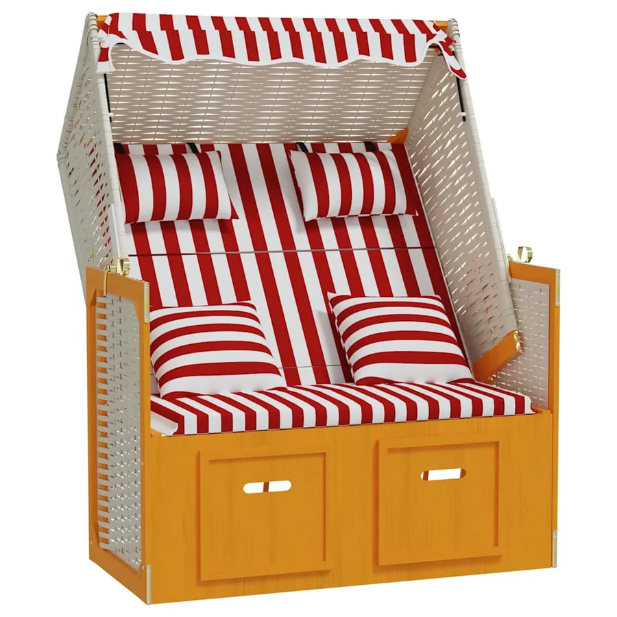 Strandkorb avec coussins résine tressée bois solide blanc gris - 48