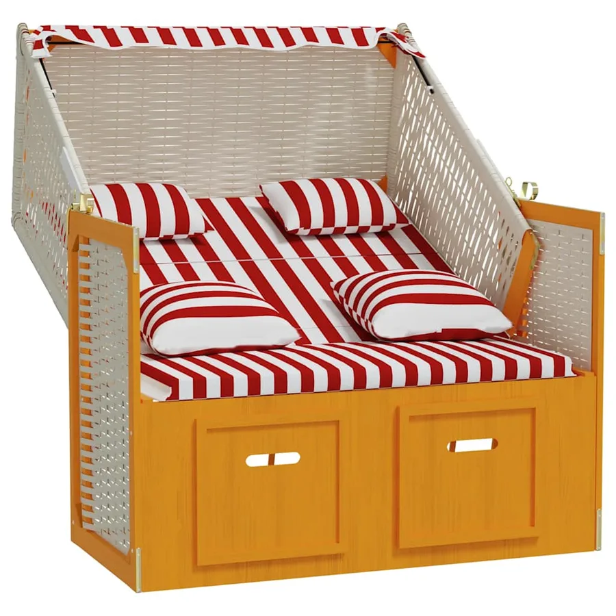 Strandkorb avec coussins résine tressée bois solide blanc gris - 49