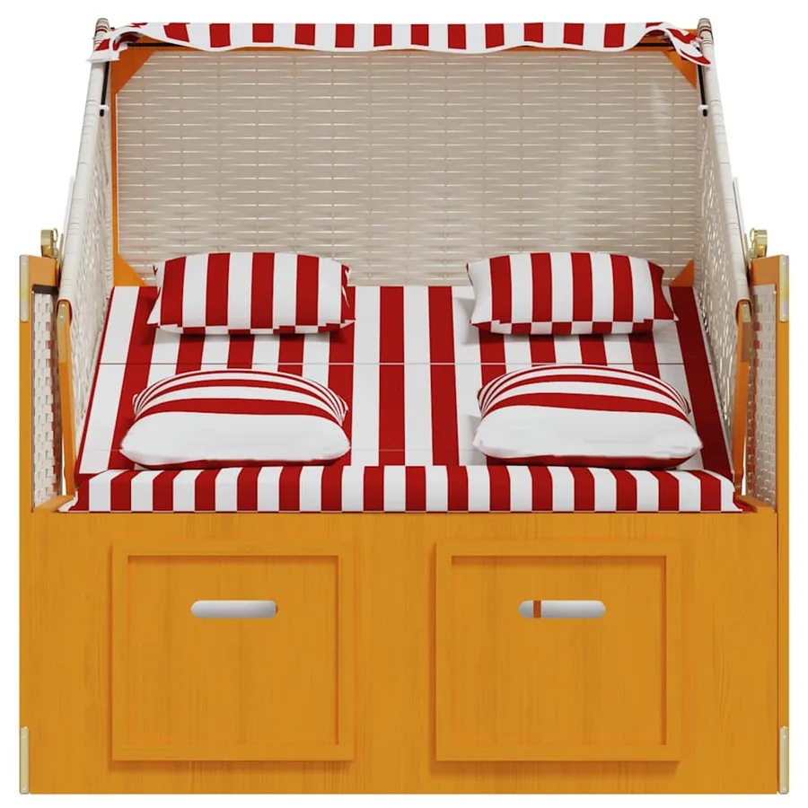 Strandkorb avec coussins résine tressée bois solide blanc gris - 52