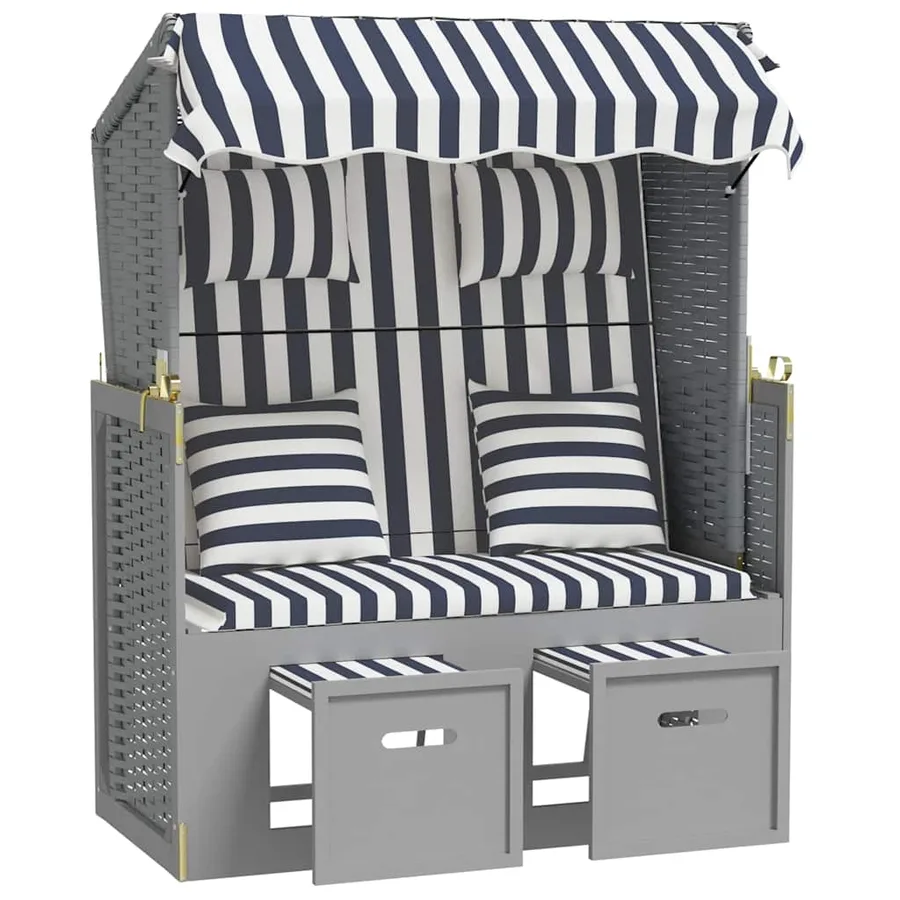 Strandkorb avec coussins résine tressée bois solide blanc gris - 56