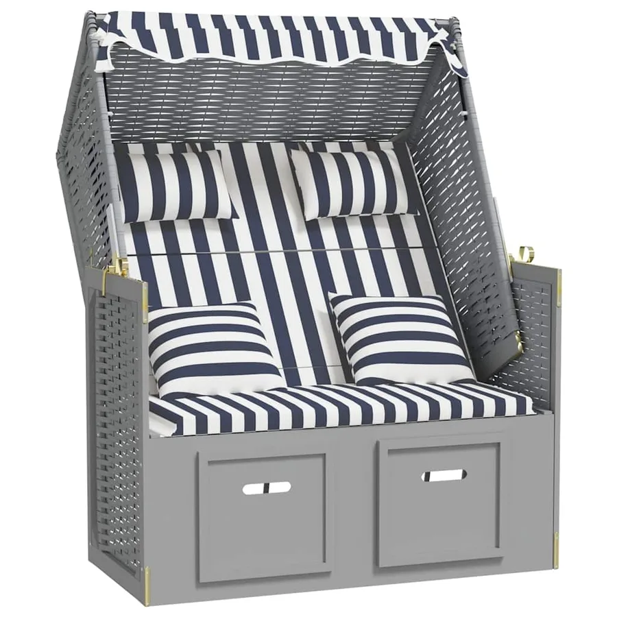 Strandkorb avec coussins résine tressée bois solide blanc gris - 57