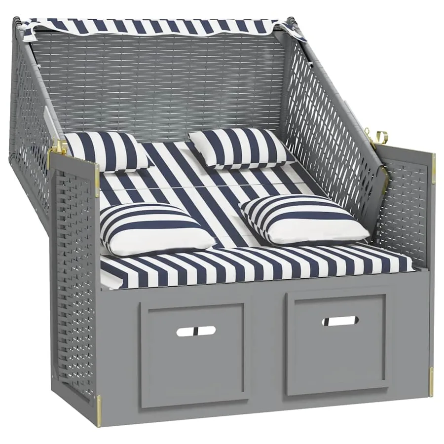 Strandkorb avec coussins résine tressée bois solide blanc gris - 58