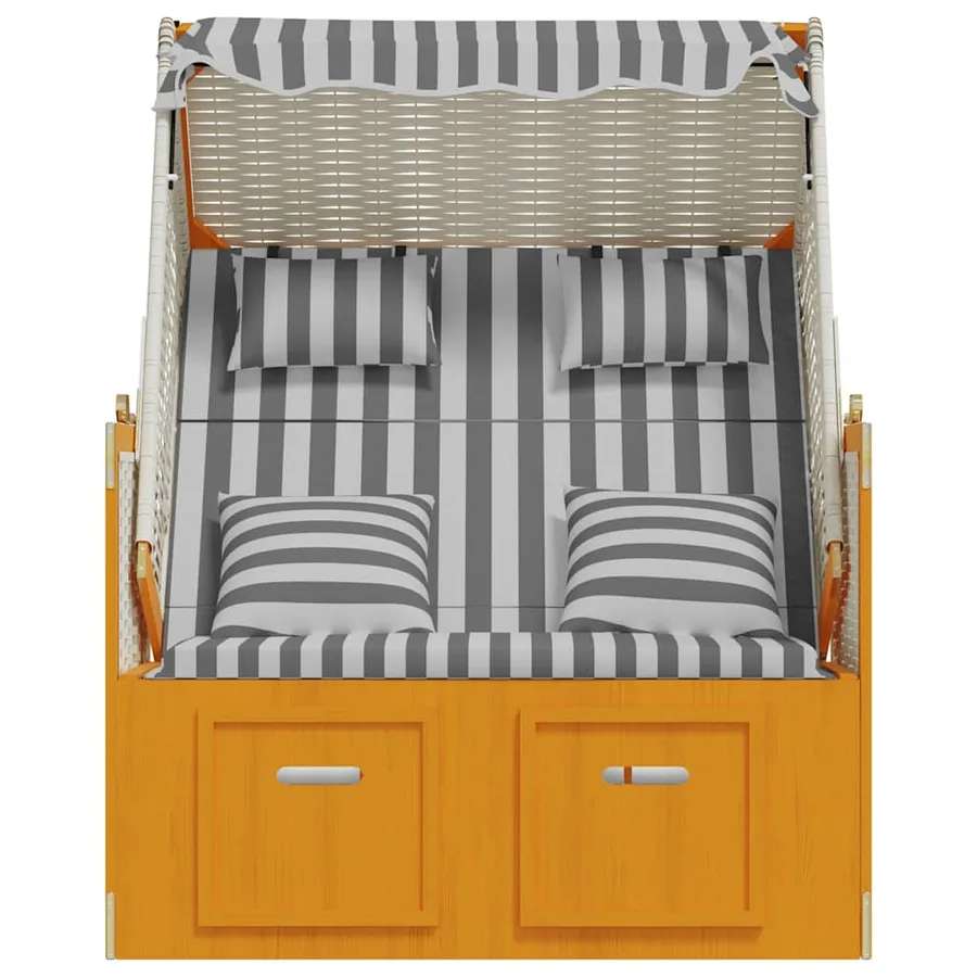 Strandkorb avec coussins résine tressée bois solide blanc gris - 6