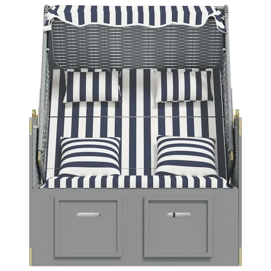 Strandkorb avec coussins résine tressée bois solide blanc gris - 60