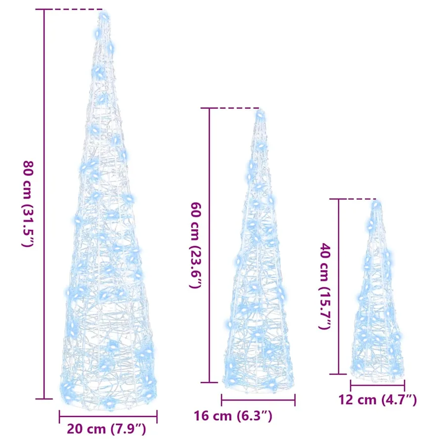 Sapin de Noël 3 pcs Blanc froid 20 x 20 x 80 cm Acrylique - 8