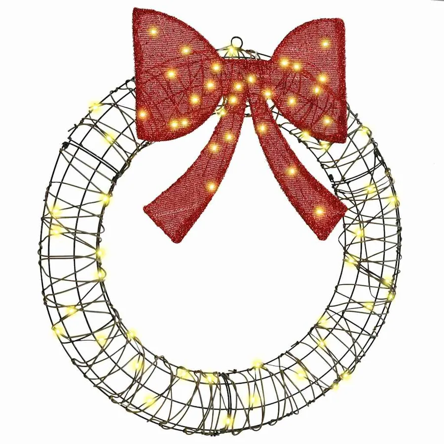 Couronne avec 60 LED Blanc chaud 75 x 75 x 8 cm Rotin - 2