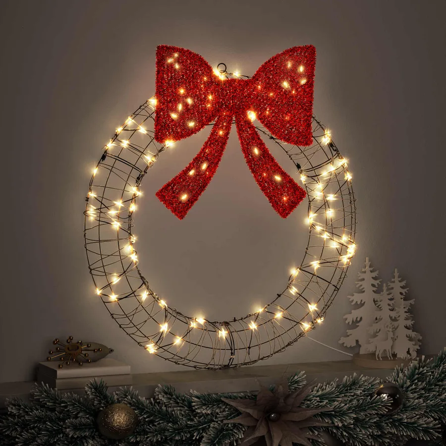 Couronne avec 60 LED Blanc chaud 75 x 75 x 8 cm Rotin - 3