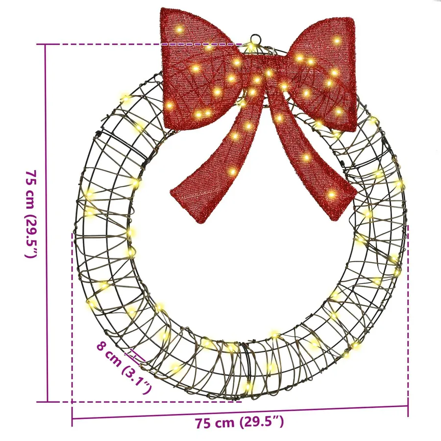 Couronne avec 60 LED Blanc chaud 75 x 75 x 8 cm Rotin - 9